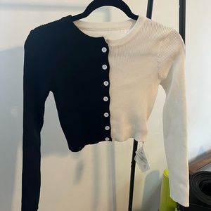 Cropped black and white cardigan